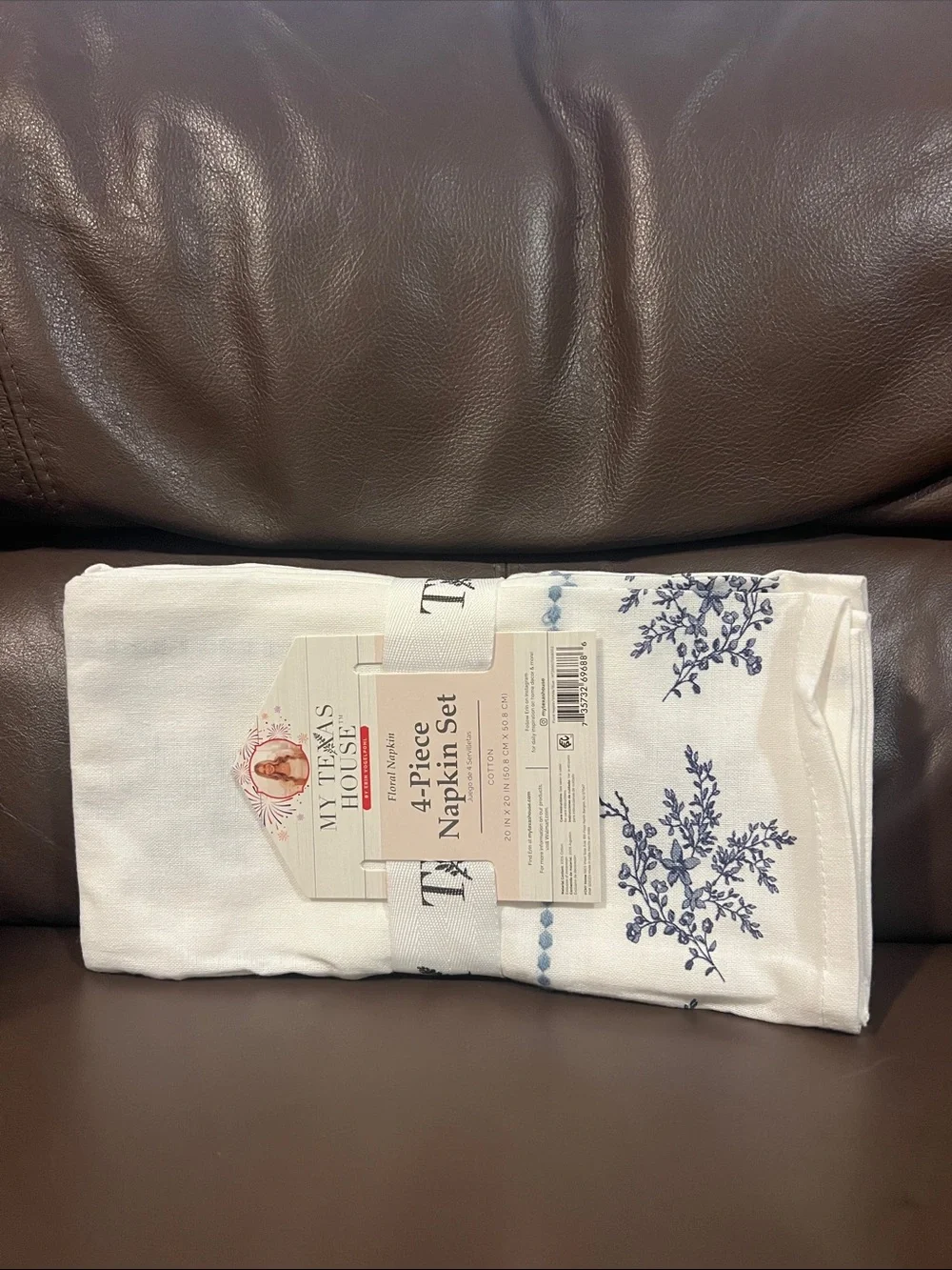 My Texas House White & Blue 4-Piece Cotton Napkin Set
